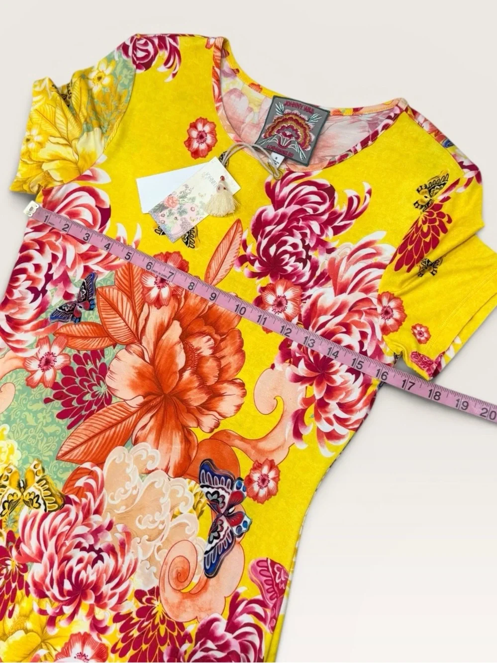 Johnny Was The Janie Favorite Cap Sleeve Midi Dress Charlie Floral Yellow Small